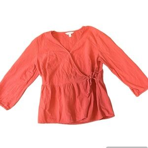 Cotton Wrap Top 3/4 Sleeve in Salmon Size Small